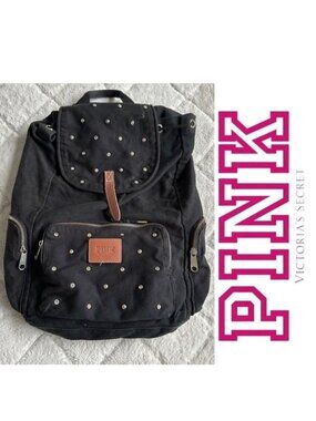 Victoria Secret PINK | Black Rhinestone Canvas Stud Backpack | One Size
